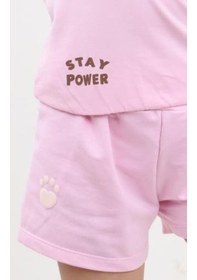 Resim Toontoy Kids Toontoy Kız Bebek 2'li Takım Baskılı Kare Yaka T-shirt & Beli Lastikli Şort - Garni Detaylı Açık Pembe 