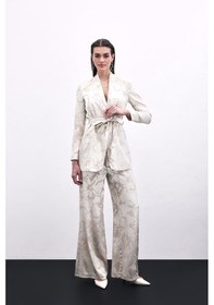 Resim Sateen Renkli Jakarlı Pantolon - Bej-135835 Bej 