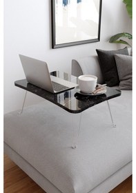 Resim Taşınabilir Katlanır Yatak Koltuk Üstü Hasta Servis Bilgisayar Çalışma Sehpası Siyah Mermer 