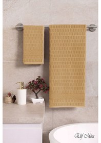 Resim Banyo Havlu Seti %100 Pamuk 2 Parça 50 90 + 90 150 Cm Soft Comfort Kahverengi 