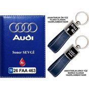 Resim Plakanıza Özel Audi Logolu Lacivert Ruhsat Kabı Ve Anahtarlık 