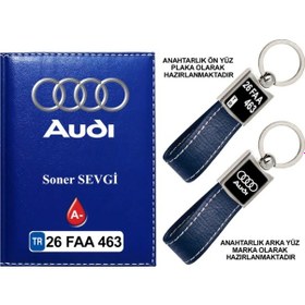 Resim Plakanıza Özel Audi Logolu Lacivert Ruhsat Kabı Ve Anahtarlık 