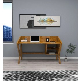 Resim Woodface Snow Çalışma Masası 120X60 Doğal Ahşap 2 Gözlü Özel Tasarım Uyumlu Görünüm 