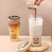 Resim 1 adet 650ml Sızdırmaz Plastik Su Şişesi Kapaklı, Sevimli Ayı Tasarımı - Süt Çayı, Kahve ve İçecekler için İdeal - Öğrenciler ve Yetişkinler için Mükemmel, Sevimli Su Şişesi 