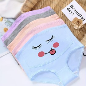 Resim 5 adet Kadın Hamilelik Karikatür Yüz Baskılı Yüksek Bel Külot, Rahat Nefes Alabilen İç Çamaşırı 