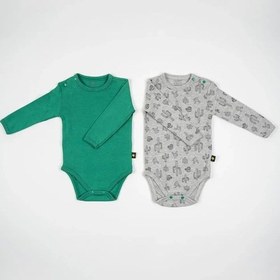 Resim Unisex Bebek Yeşil Gri Kaktüs Detaylı İkili Çıtçıtlı Zıbın Takım Yeşil 