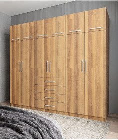 Resim Biray 6 Kapaklı Gardırop Dolap Ceviz 208 Cm Montaj Dahil 