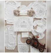 Resim Zıpır Baby Erkek Bebek 10 Parça Taç İşlemeli Hastane Çıkışı Seti Çok Renkli 