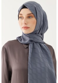 Resim Mirsoy Scarf Dalga Desen İpeksi Jakar Şal - Füme Füme 