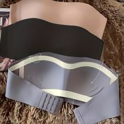 Resim 3 Adet Kadın Askısız Bandeau Sütyen - Kaymaz Görünmez Yapışkanlı Sırtı Açık Tasarım, Dolgulu Göğüslikler, Tel Yok Rahat Kesim Parti ve Resmi Giyim İçin (Açık Mavi/Bej/Siyah), Derin Yaka, Pürüzsüz Dokusu 
