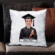 Resim Karikatürlü Diplomalı Erkek Üniversiteli Öğrenci Yastık 