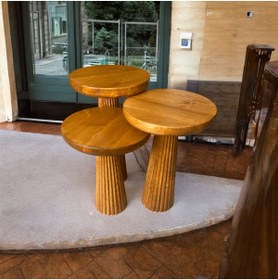 Resim Simillo Home&Living Wood Wooden Ahşap 3’lü Set Fitilli Mantar Yan Sehpa Modern Tik Ağacı Renk Fiskos 