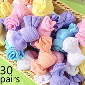 Resim 30 Çift Kadınlar İçin Pastel Şekerli Çizgili Ayak Bileği Çorapları - Yumuşak, Hafif ve Nefes Alabilen Kumaş, Çeşitli Renkler (Pembe, Sarı, Mavi, Mor, Beyaz) - Günlük Giyim İçin Mükemmel, Sevimli Çoraplar 