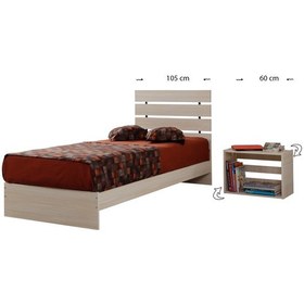 Resim Pasifichome Huga Tek Kişilik Ahşap Karyola Komodin Takım Meşe 100 Cm 