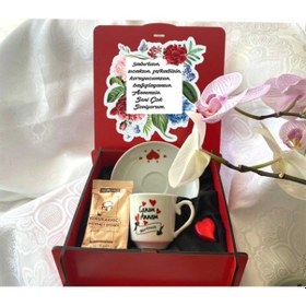 Resim Anneye Ahşap Kutuda Baskılı Fincan Takımı Anneler Günü 