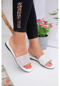 Resim Sise Gümüş Beyaz Kadın Terlik Çok Renkli 