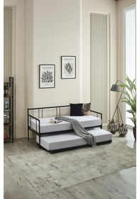 Resim Forte Yavrulu Daybed Tek-çift Kişilik Sedir Metal Karyola Siyah 