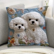 Resim 1 adet Bichon Frise Çiçek Nakışlı Yastık Kılıfı - 44.96cm x 44.96cm Yumuşak Kısa Peluş, Gerçekçi Olmayan Nakış Tasarımı, Fermuar Kapatma, Makinede Yıkanabilir, Çağdaş Ev ve Araba Dekoru, Sevimli Köpek Yastığı, Dekoratif Yastık, Eğlenceli Tasarım, Dayanıklı Kumaş, 2D Düz 