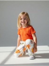 Resim Zekids Kız Bebek Çiçek Desenli Geniş Paçalı Denim Pantolon-16718 Turuncu 