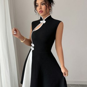 Resim Kadınlar İçin Şık Siyah Beyaz Kontrastlı Elbise - A Kesim Formal ve Günlük Kullanım, Geniş Paça Etekli, Makinede Yıkanabilir, Ofis Parti Düğün Kıyafeti, Orta Esneklikte Kumaş, Zarif Dikiş İşçiliği, Dayanıklı Malzeme, Profesyonel Kadın Giyimi 