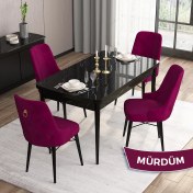 Resim Canisa Concept Mdf Are Serisi 80 x 132 cm Açılabilir Siyah Mermer Desen Mutfak Masası Takımı 4 Sandalye 