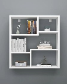 Resim Reyo Enda Home Myra09 5 Bölmeli Modern Duvar Rafı, Mutfak Rafı Mat Beyaz Beyaz 