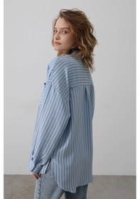 Resim Çizgili Tek Cep Gömlek - Bebe Mavisi Bebe Mavisi 