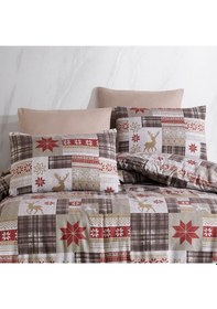 Resim %100 Pamuklu Flanel Pazen Kumaşından Tek Kişilik Nevresim Takımı Kahverengi 