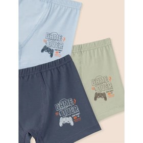Resim Natuline Erkek Çocuk Organik Pamuklu Likralı Boxer Game Over 3'lü Paket Mavi - Mavi / 9-10 Yaş 