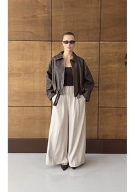 Resim Prifaldi Oversize Bomber Deri Ceket Kahverengı 