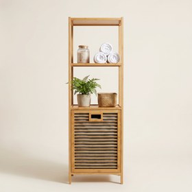 Resim Bambu Kirli Sepetli Dolap - 3 Katlı Banyo Dolabı & Çamaşır Sepeti (98 x 39 x 22 cm) 