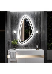 Resim Evonna Beyaz Led'li Lazer Kumlamalı Lavabo & Banyo Aynası Dokunmatik Sensörlü 55 X 110 Cm 