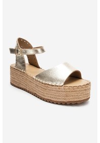 Resim Luvishoes Serez Altın Hakiki Deri Kadın Hasır Dolgu Taban Sandalet Altın 