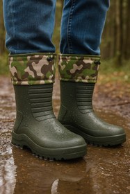 Resim Liarca Su Geçirmez Hafif EVA Kauçuk Çizme Avcı Balıkçı Motorcu Kurye Termal Çoraplı Yağmur Çizmesi 