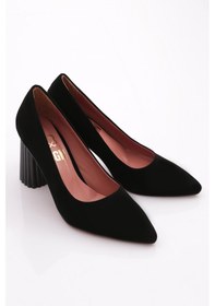 Resim Dgn 660-22y Kadin Sivri Burun Parmak Dekolteli Galvaniz Ökçe Topuklu Ayakkabi 660-1918-R1700 Siyah Velvet 