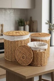 Resim Digithome 3’lü Kapaklı Hasır Patates Soğan Sarımsak Sepeti Sebzelik -9T05 Ş/9 