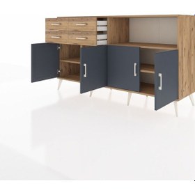 Resim Kronos Konsol 4 Raflı 4 Çekmeceli 4 Kapaklı 176x59x99 Çam-antrasi Çam-antrasit/çam 