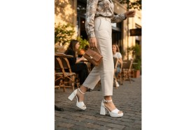 Resim Divolya June Beyaz Cilt ( 9 cm Topuk ) Platform Topuklu Günlük Ayakkabı 