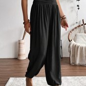 Resim Kadın Yüksek Bel Mor Tapered Pantolon - Rahat İpli Geniş Bacak Tasarımı, Elastik Bel Bandı, Bahar/Sonbahar için Mükemmel, Rahat Moda Pantolon | Akışkan Fit Pantolon | Polyester Kumaş 