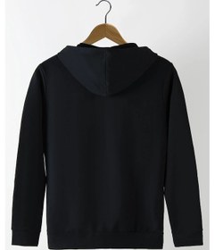 Resim Ünisex Basic Slim Fit Kapüşonlu Fermuarlı Cepli Sweatshirt Siyah Siyah 