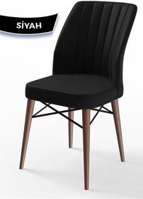 Resim Canisa Flex Serisi, Üst Kalite Mutfak Sandalyesi, 6 Adet Siyah Sandalye, Gürgen Ceviz Ahşap Ayak Sandalye Siyah Ayaklar Ceviz 