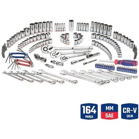 Resim Workpro Wp202530 1/4' 3/8 1/2' Metrik/inç 164 Parça Cr-v Ağır Hizmet Lokma Ve Kombine Anahtar Takımı 