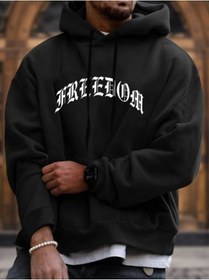Resim Freedom Sweatshirt - Siyah Baskılı Oversize Kapüşonlu Siyah 