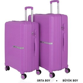Resim Mçs Bavul Büyük Ve Orta 2li Set Kırılmaz Silikon Valiz V374 Mor Mor 