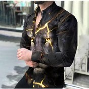 Resim Sarı Erkek Gömlek 3d Baskılı Aslan Gömlek Uzun Kollu Gömlek Erkek Gömlek Gündelik Sarı 