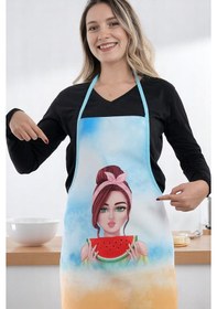 Resim Siyah Chef Leke Tutmaz Kumaş Mutfak Önlüğü Mavi 