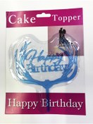 Resim Happy Birthday Yazılı Mavi Dallı Pasta Kek Çubuğu 