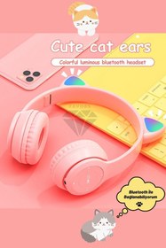 Resim Favors Kedi Kulağı Bluetooth Kablosuz Kulaklık Rengarenk Işıklı Rgb 