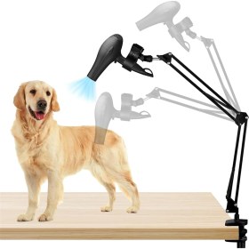 Resim Köpek Saç Kurutucu Tutucu, 360 ° Döndürülebilir Eller Serbest Evcil Hayvan Kurutma Makinesi, Ayarlanabilir Kelepçeli, Çoğu Saç Kurutucusuna Uyuyor (Yurt Dışından) 