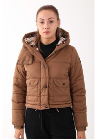 Resim Maraton Sportswear Regular Kadın Kapşonlu Uzun Kol Basic Taba Mont 21288-taba Taba 